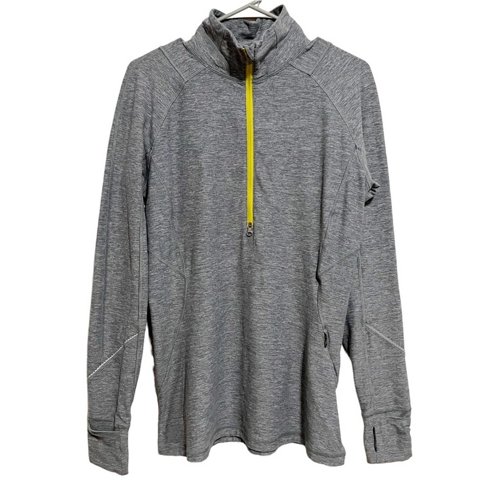 Lululemon Race Your Pace 1/2 Zip Pullover Top 12 Grey Neon Yellow Long Sleeves